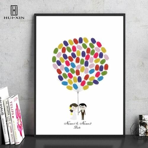 Bride And Groom Catching The Pretty Balloons Canvas Print Name Date Fingerprint Signature Guest Book For Wedding Party Decor