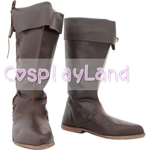 Renaissance Viking Pirate Cavalier Knight Cosplay Boots Shoes Men Leather Shoes Costume Accessories Halloween Party Shoes