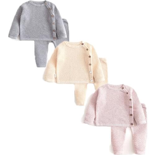 Autumn Winter Sweater Suit Newborn Baby Boys Girls Clothes Sets Button Knitted Sweaters Childrens Suit For Infant Baby 2021