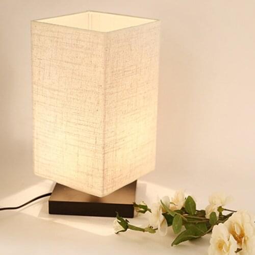 110V-220V Nordic Simple Square LED Table Lamp Home Bedroom Bedside Wooden Base Reading Night Light