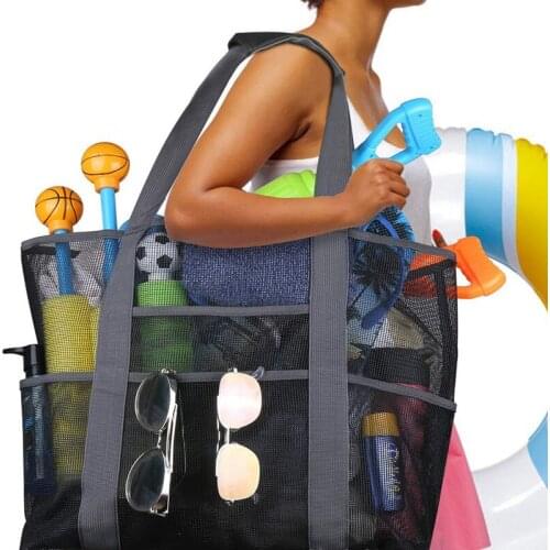 QHOE Mesh Beach Bag Travel Clothing Storage Swimming Fitness Bag Beach Seashell Holder Sand Dredging Tool Container Sports Bag