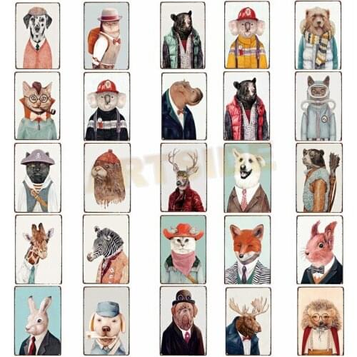 Different Vintage Animals Metal Tin Sign Pub Bar Decoration Plates Cat and Dog Art Painting Home Decor