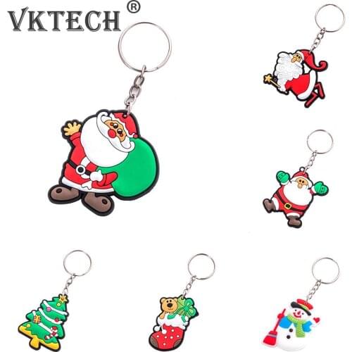 Christmas Keychain Cartoon Santa Claus Snowman Xmas Tree Key Ring Pendants Men Women Jewelry Gift