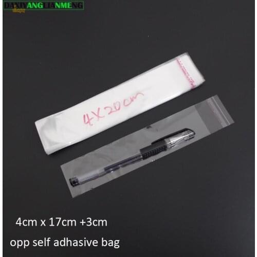 1000pcs Clear Resealable OPP/Pol/Cellophane Bag 4x17+3cm Transparent OPP Self Adhesive Plastic package PEN cosmetic Packing bags
