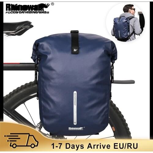 Rhinowalk 2021 Bicycle Bag&Pannier Waterproof Bike Bag 20L Multifunctional Rear Rack Pannier Bag Blue&Black Travel Cycling Bag