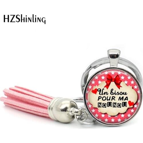 TAK--115 Fashion La plus chouette des NOUNOUS Tassel Key Chain Handcraft Super NOUNOU Tassel Keyring Glass Cabochon Keychains