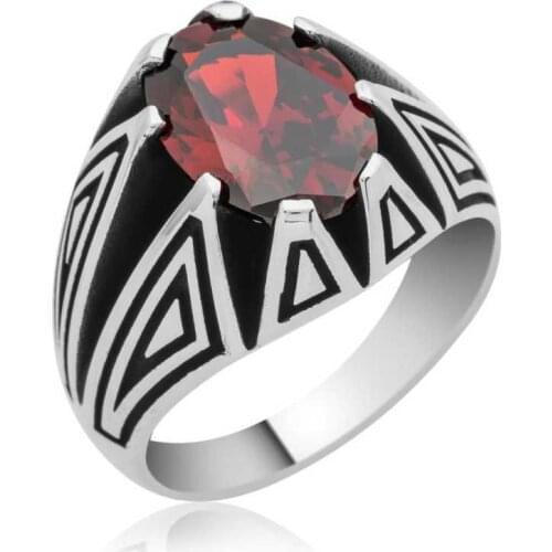 Tevuli 925 Sterling Silver Red Zircon Stone Mens Ring