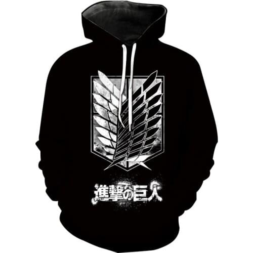 Popular Anime Hoodies Attack On Titan 3D Print Hooded Sweatshirt Men Women Harajuku Hip Hop Pullover Hoodie Coat Unisex Clothing