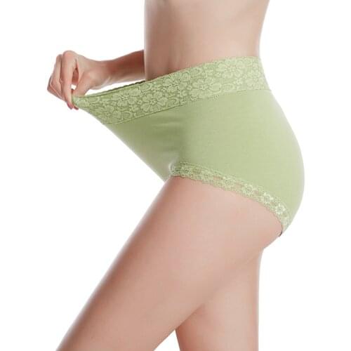 Lace cotton underwear women high waist briefs fat hip breathable Plus size slimming buttocks lifting belly abdomen Panties