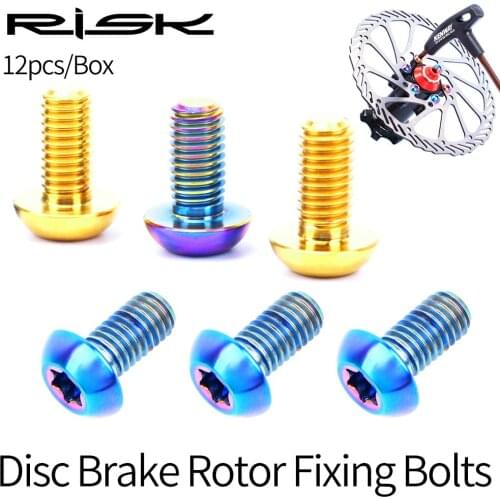 RISK 12pcs M5x10mm Disk Brake Rotor Bolts T25 Torx Titanium Bicycle Parts Titanium Mountain Bike Ultralight Brake Rotor Screw