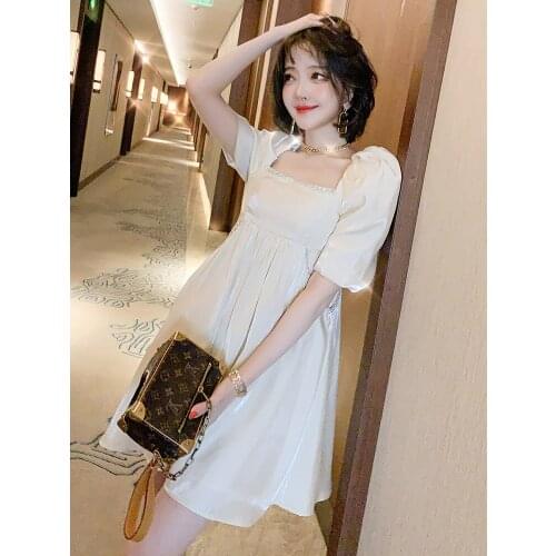 Top Quality Square collar with diamond sleeve and high waist stitching A-Line Summer new princess dress