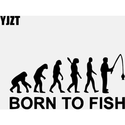 YJZT 16.7CM*8CM Fishing Evolution Born To Fish Vinyl Car Sticker Decals Auto Decor Black/Silver C24-0876