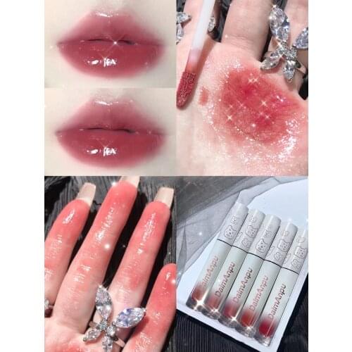 DAIMANPU Mirror Lipstick Matte Texture Lip Gloss Comesti Waterproof Sweat Long Lasting Silky Lip Glaze Sexy Red Lip Makeup TSLM2