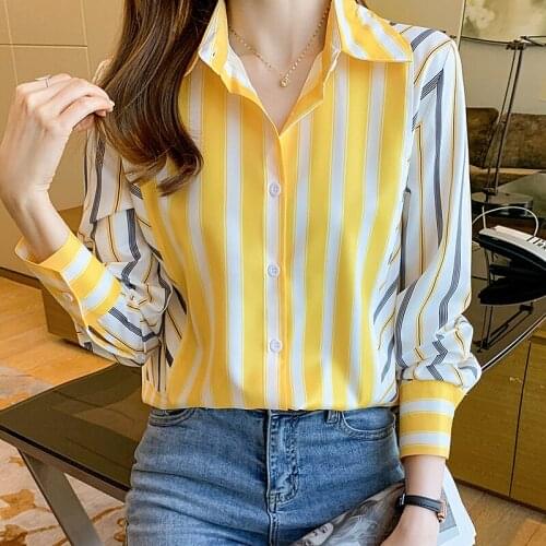 New chic striped print Womens Blouses elegant ladies shirts 2021 Spring Autumn Long Sleeve Shirts Tops Blusas Mujer