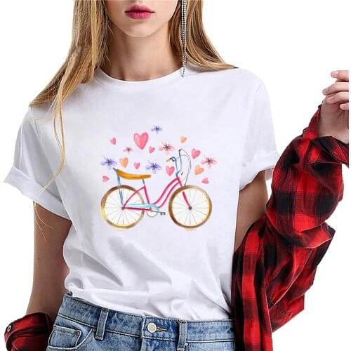 Womens T-shirt Bicycle Fashion Vintage Graphic Interesting T-shirt Girl Korean Tops 2021 Kawaii Summer Short Sleeve Female Tees