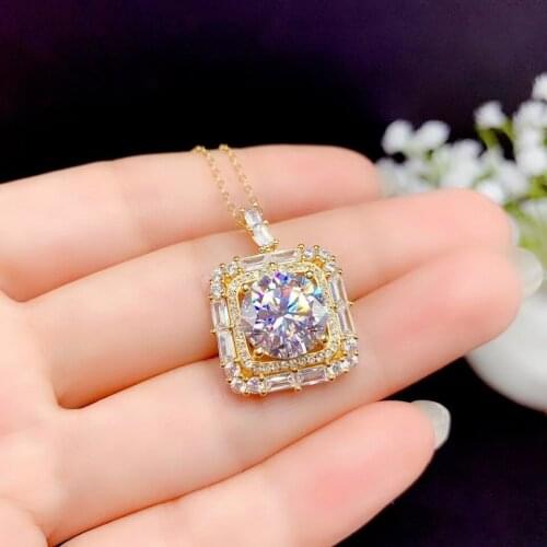 Luxury super big size 11x11mm pouring moissanite gem necklace for women jewelry 925 sterling silver gold plated birthday gift