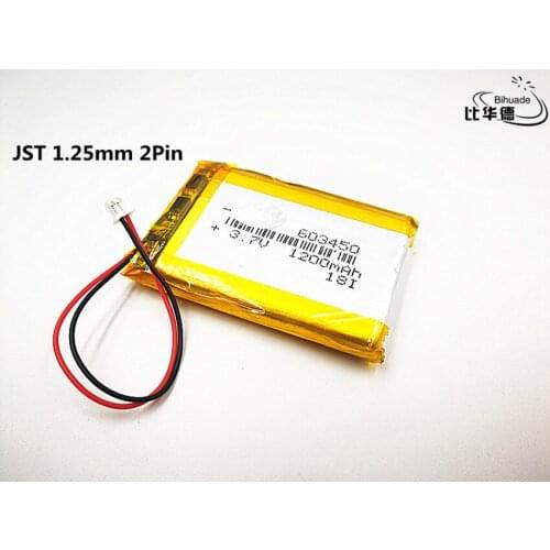 10pcs/lot JST 1.25mm 2Pin Good Qulity 3.7V,1200mAH,603450 Polymer lithium ion / Li-ion battery for TOY,POWER BANK,GPS,mp3,mp4