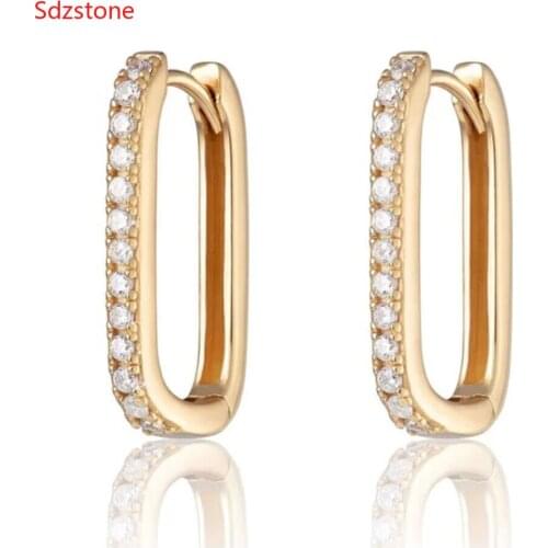 19*11mm Trendy Cubic Zirconia Initial Earrings 925 Silver Gold Color Rectangle Earrings For Women Jewelry Oorbelen DIY Style