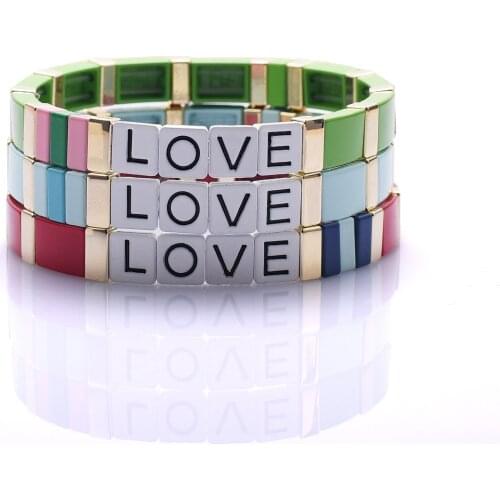 3pcs/Set LOVE Bohemian Enameled Tile Bracelets Rainbow Elastic Stretch Tila Myuki Bracelet Stackable Beads Wrap Armbands Gift