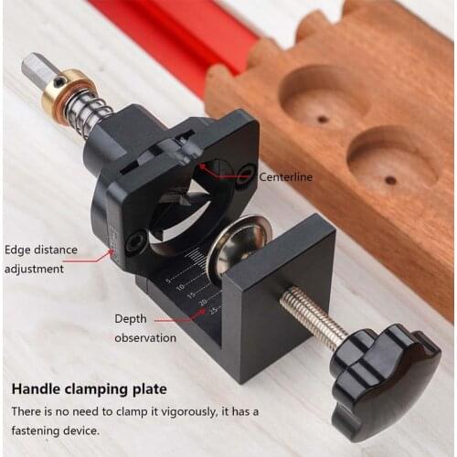 Aluminum Alloy 35mm Hinge Jig with Clamp Forsnter Drill Bit Drilling Guide Hole Punch Locator Kit Woodworking Cabinet Door
