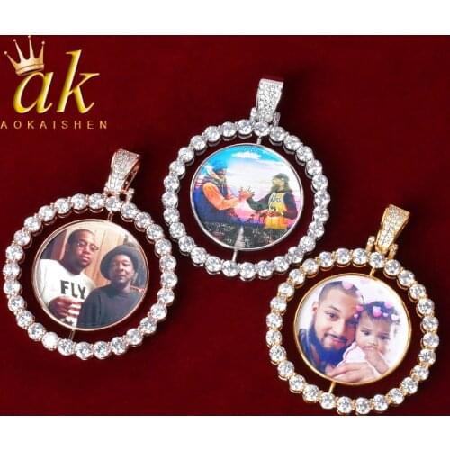 No Chain Custom Photo Spinning Rotating Double-Sided Medallions Pendant for Women Necklace Hip Hop Jewelry