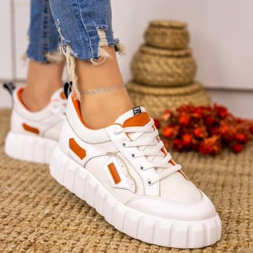 Adna White Skin Lace-Up Sports Shoes