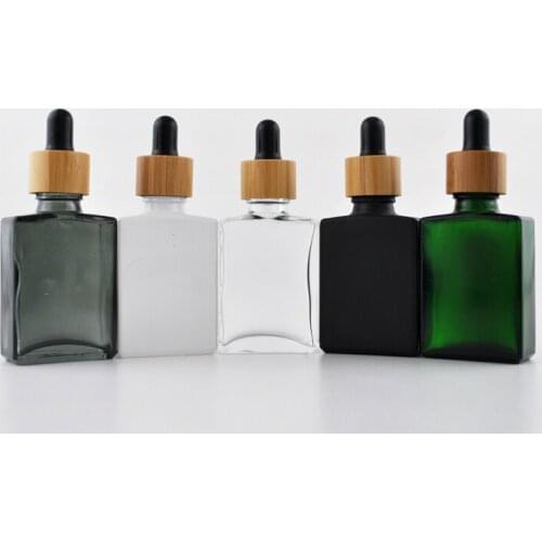CBD natural matte amber green blue black rectangle white 30ml square glass dropper bottle with wooden cap for essential oil 1oz