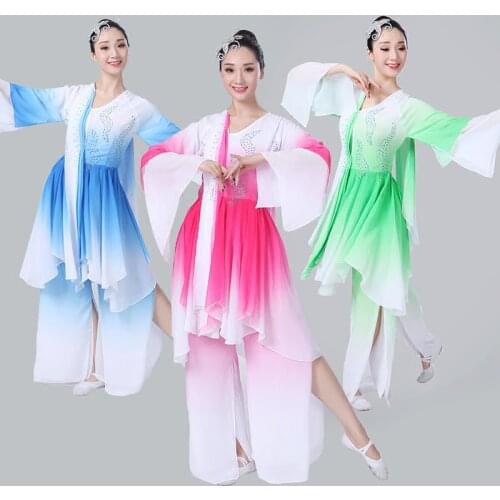 Ancient chinese costume hanfu classical dance costume elegant sleeves national costume Yangko dance costume stage performance