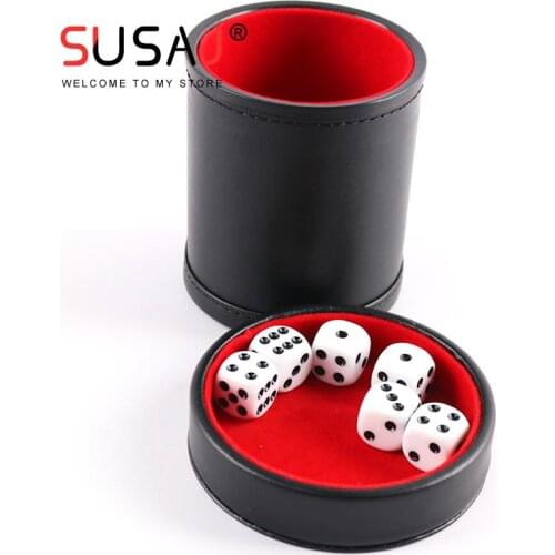 Double Layer Dice Cups Black PU Red Flannel Dice Cup Bar Game Supplies With 6pcs Dices Game Supplies