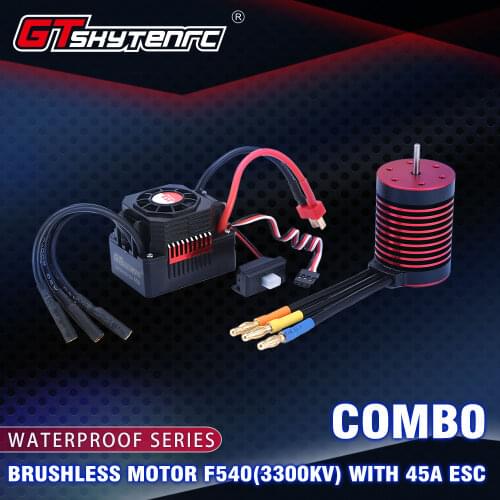 GTSKYTENRC Waterproof Combo F540 3300KV 4370KV Brushless Motor w/ 45A Brushless ESC for 1/10 RC Tamiya Axial Redcat