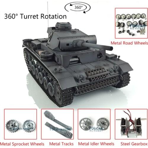 Heng Long Remote Controlled Tank 1/16 Gray 7.0 Customized Panzer III L RTR 3848 Metal Wheels TH17361-SMT4