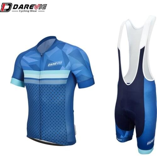 DAREVIE Blue Cycling Pro Sets Breathable Cycling Jersey Shockproof Cycling Bib Shorts Cycling Clothing Sets Team Cycling Uniform