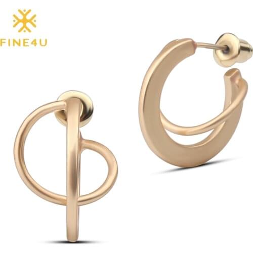 FINE4U E101 Trendy Korea Round Circle Earrings Copper Geometric Stud Earrings For Women Statement Jewelry