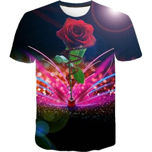 2021 summer mens rose flower 3D pattern printing T-shirt fashion summer short-sleeved mens casual comfortable 3DT shirt Tops