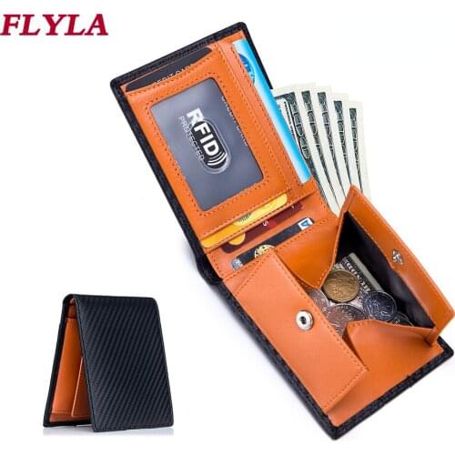 Mens Leather Wallet New Carbon Fiber Coin Purse Rfid Ultra-thin Plaid Short Wallet