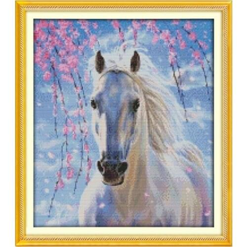 Joy Sunday Cross Stitch Kits DIY A white dragon horse Printed Chinese Embroidery Needlework Suitable for hanging in some studies