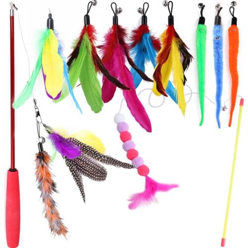12 PCS Replacement Cat Feather Toy Set Cat Feather Teaser Wand Toy For Kitten Cat Funny Cat Feather Telescopic Bell Cat