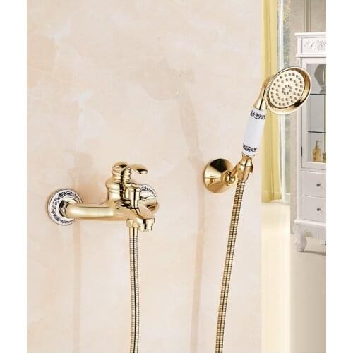 Shower Faucet Set Wall Mounted Bathroom Single Lever Classical Brass Gold Ceramic Base Shower faucet