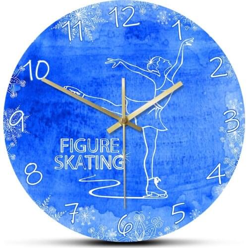 Figure Skating Printed Wall Clock Lady Skater Non ticking Round Watch Sport Timepiece Modern Design Home Decor