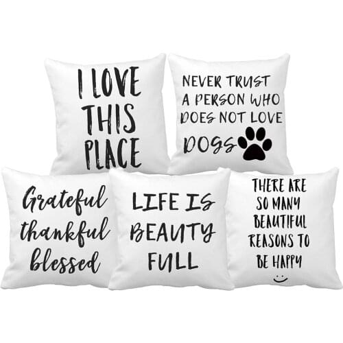 LIFE IS BEAUTY HAPPY PLACE English Phrase Cushion Covers Grateful Blessed Modern Minimalism Cushion Cover Polyester Pillow Case