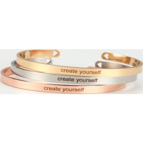 Stainless Steel Cuff Bangle Engrave " create yourself " Inspirational Motivational Bracelet For Graduate New Job Gifts