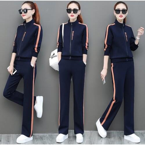 Spring Two Piece Set Tracksuit Women Clothes Conjunto Feminino Side Striped Top and Pants Jogging Suit Ensemble Femme 2 Pieces