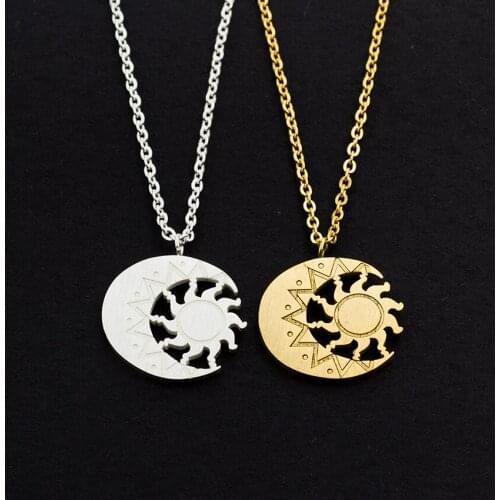 Wholesale 10pcs Best Friend Gifts Bff Necklace Crescent Moon & Sun Vintage Necklaces For Women Lady Girl Collares Mujer