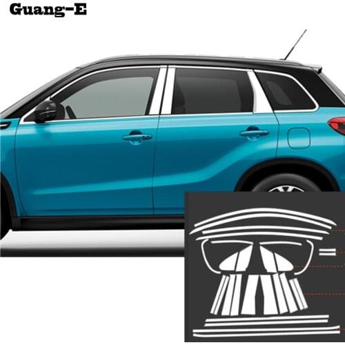 For Suzuki Vitara 2016 2017 2018 2019 Stick Stainless Steel Glass Window Garnish Pillar Middle Strip Trim Frame Lamp Hood Parts