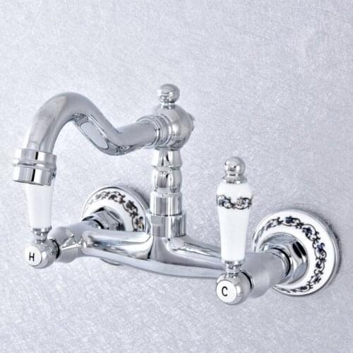 Polished Chrome Brass Kitchen Sink Faucet 360 Swivel Spout Hot and cold Bathroom Kitchen Mixer Taps Dual Handle Faucet Lsf768