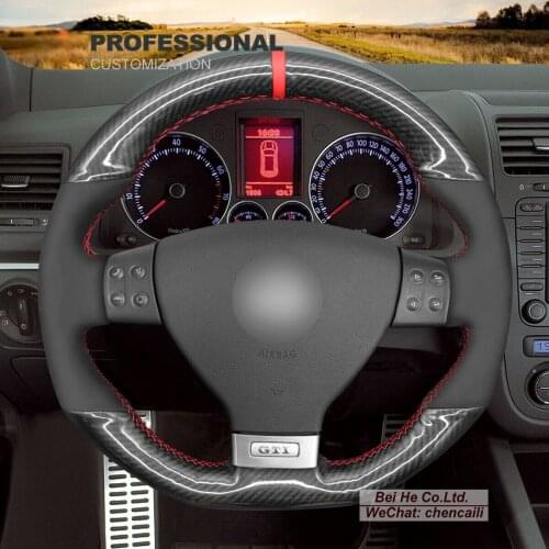 DIY Hand Stitching PU Carbon Fiber Black Leather Car Steering Wheel Cover for Volkswagen GLI GTI Jett