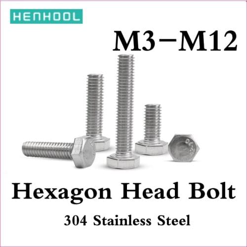 Hex Hexagon Head Screws with Full Thread 304 Stainless Steel Hexagon Head Bolt DIN933 M3 M4 M5 M6 M8 M10 M12 Longer screws 200mm