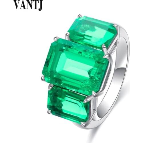 VANTJ New Real 10K Gold Rings Sterling Lab Grown Emerald Moissanite Created Gemstone 5.4ct for Women Party Wedding Gift