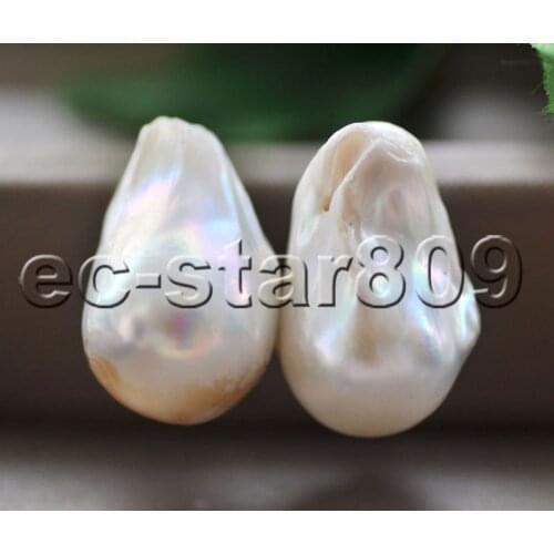 P7461 22mm White Baroque Keshi Pearl Dangle Earring Sterling Silver