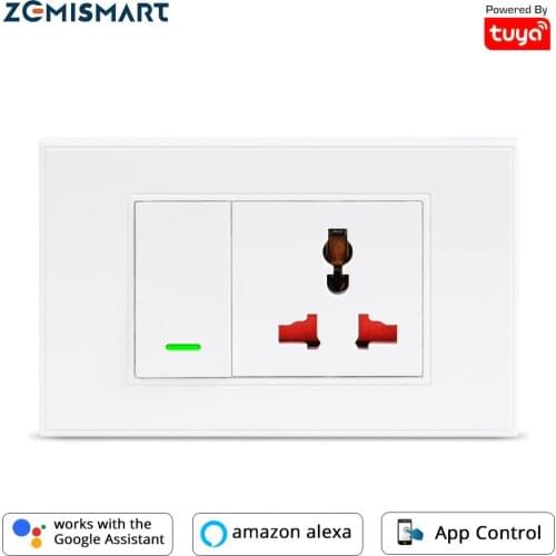Zemismart Tuya WiFi Wall Light Switch with Universal Socket 220V Smart Wall Outlet Neutral Required Alexa Google Home Control